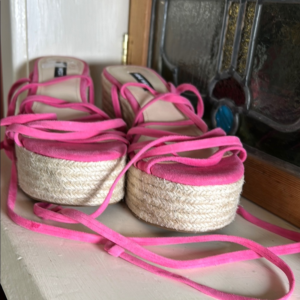 Nine West Pink Lace-Up Espadrille Sandals. Like new